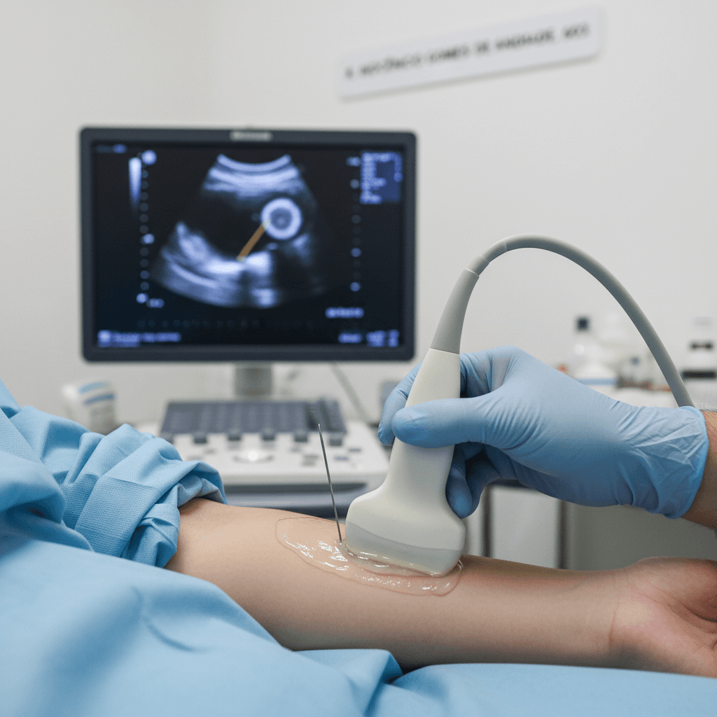 Dr. Isaac Carvalho guiando biópsia por ultrassom